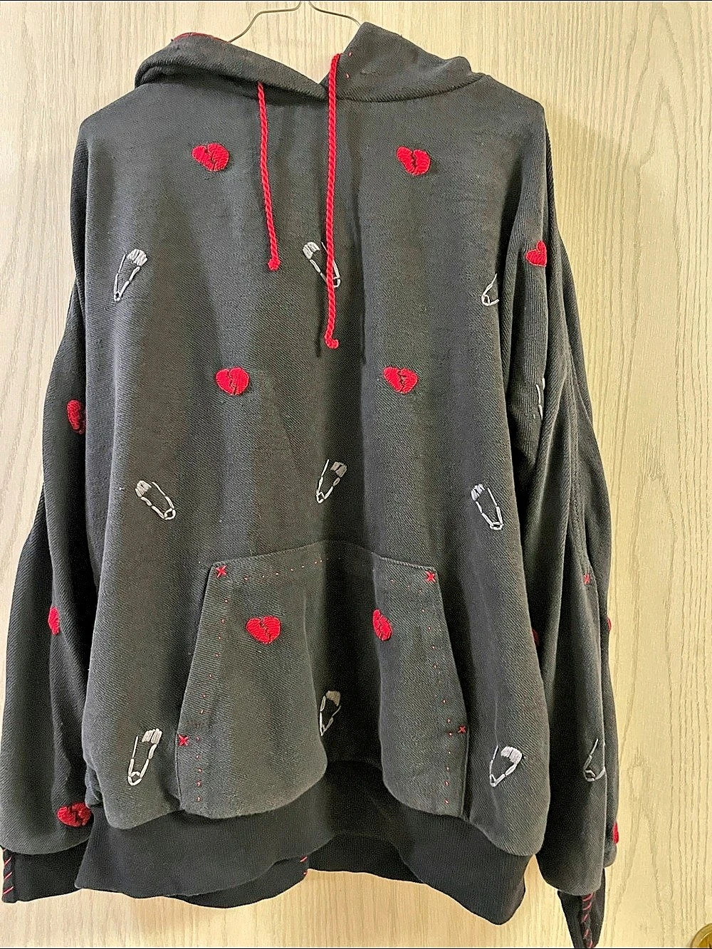 HANDMADE Black & Red Hoodie Size Large Like New